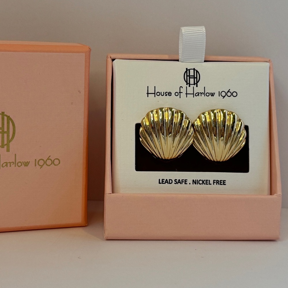 House of Harlow 1960 Gold-Tone Shell Hoop Earrings